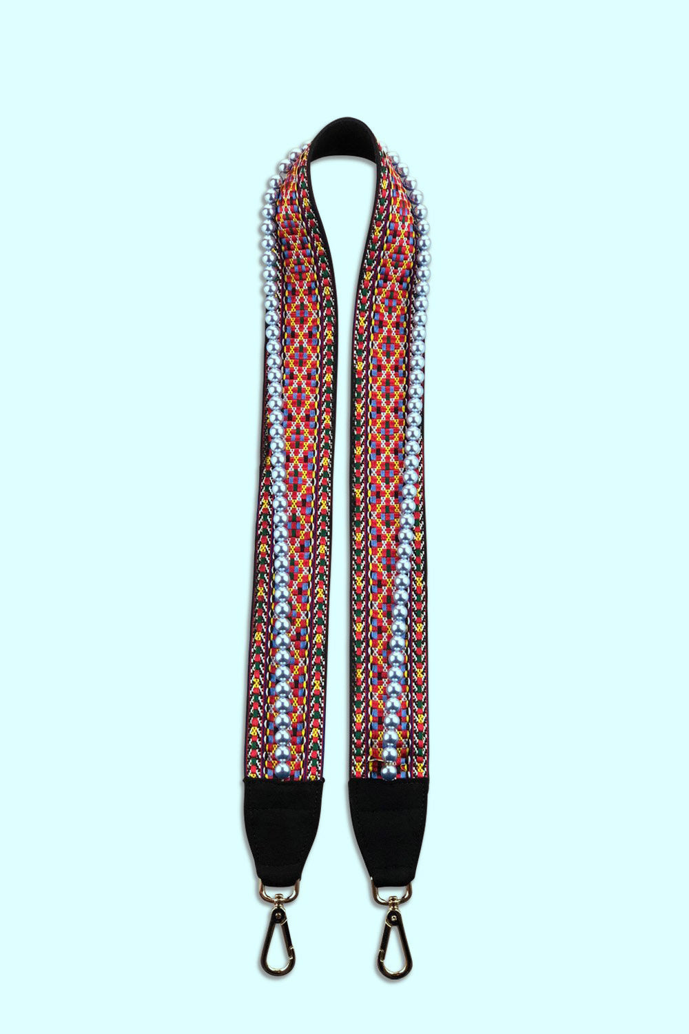 Produktbild Taschenträger aus einem bunten Stoff und edlen Swarovski Perlen von FederRock