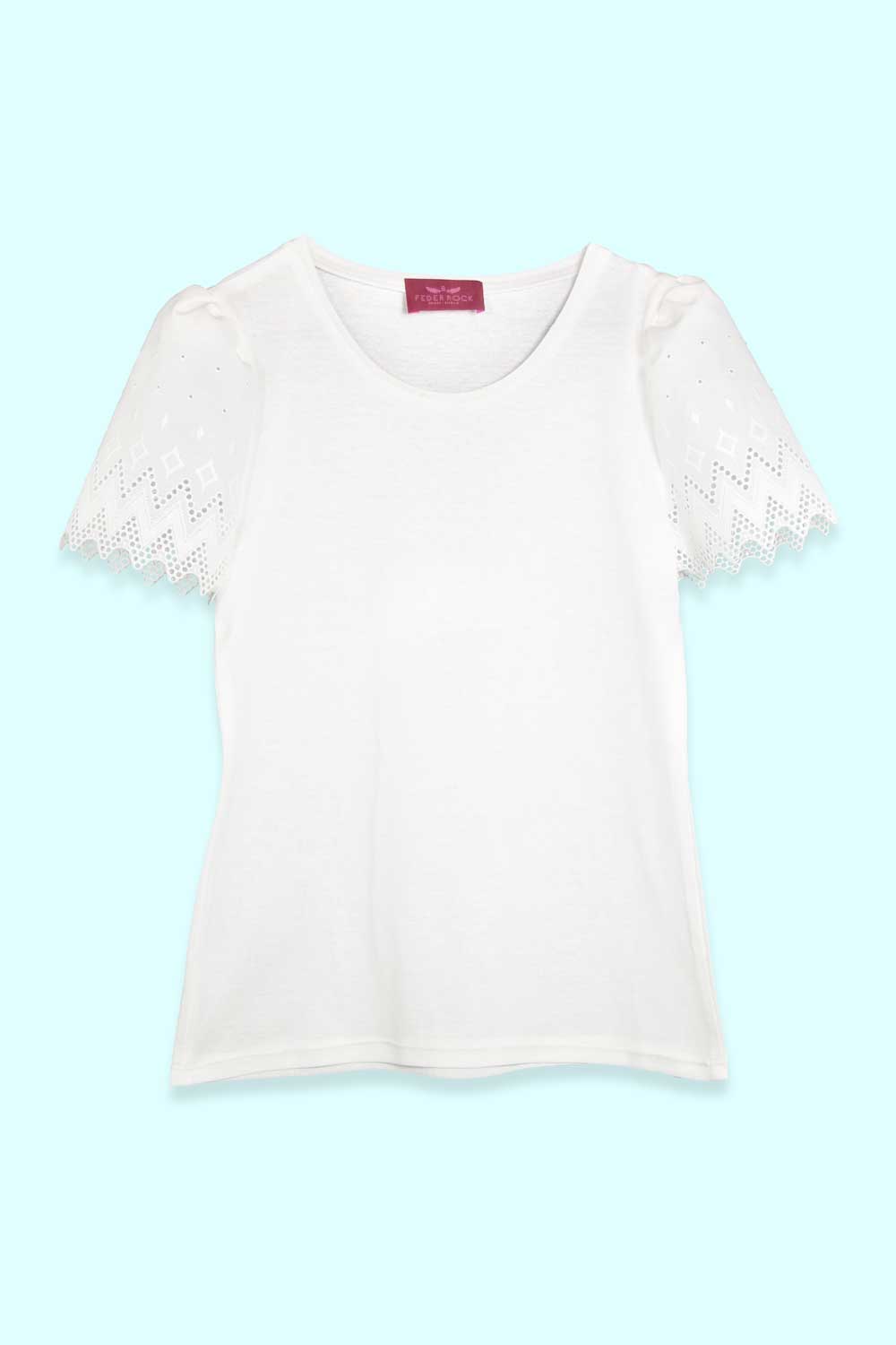 Produktbild Weißes T-Shirt mit einer Schulterpartie aus Spitze. von FederRock